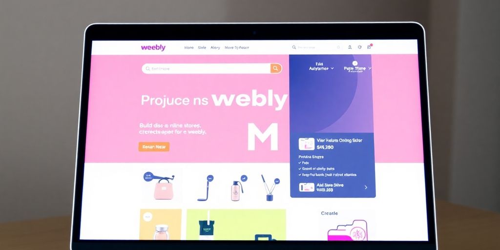 Laptop displaying a vibrant Weebly website interface.