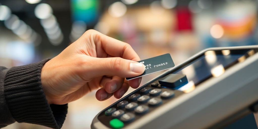 Debit card processing at a point-of-sale terminal.